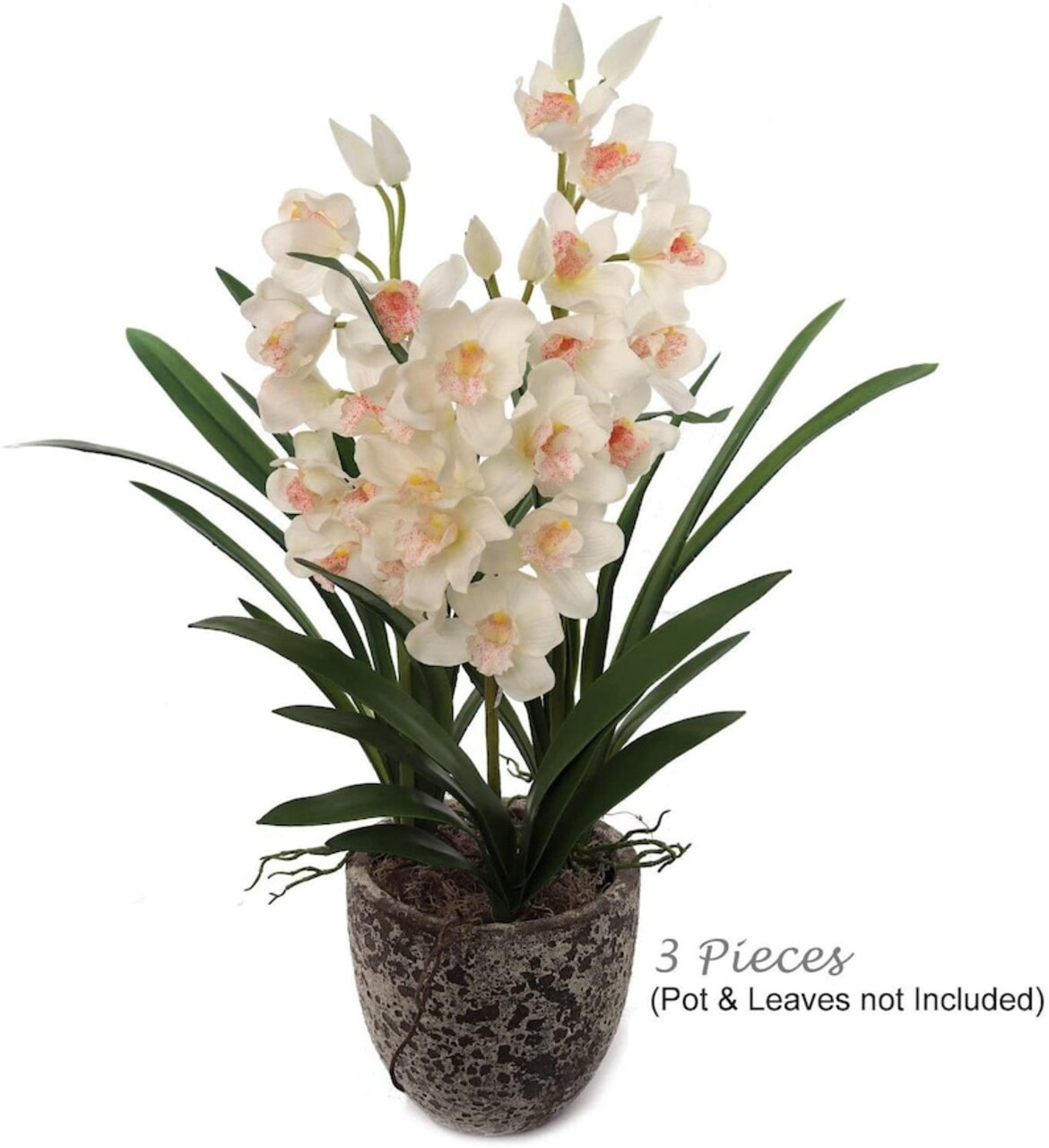 15" White Silk Cymbidium Orchid Stem - Elegant & Lifelike Floral Decor for Any Space